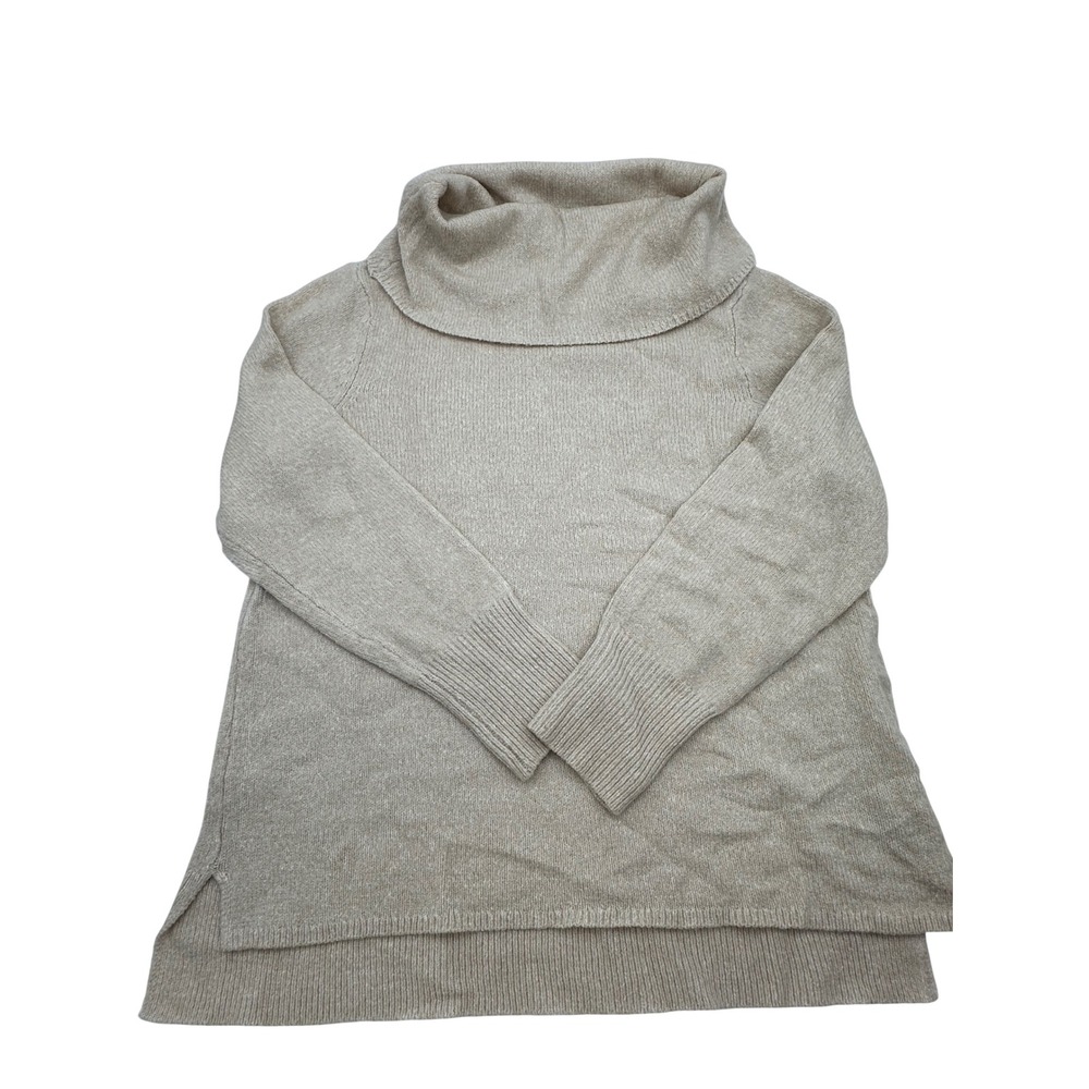 DKNY Jeans Womens XL Oatmeal Beige Cowl Neck High-Low Knit Sweater Side Slit
